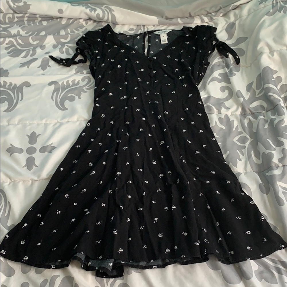 Black midi dress with white floral pattern